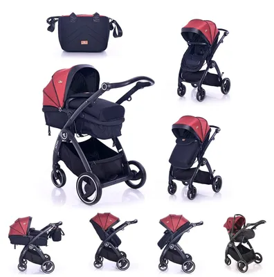 Produktbild von Lorelli Kombikinderwagen 2 in 1 Adria, Aluminiumrahmen, Wickeltasche, Adapter rot
