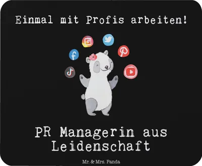 Produktbild von Mr. & Mrs. Panda Mousepad PR Managerin Leidenschaft - Schwarz - Geschenk, mousematte, pc, computermatte, Mauspad, Mouse Pad