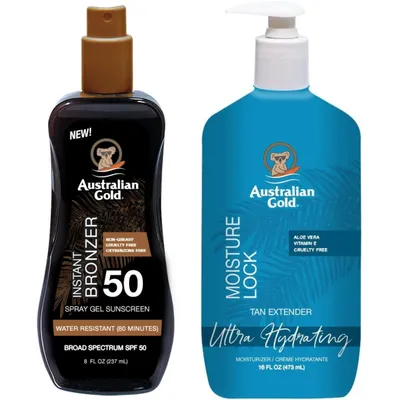 Produktbild von Australian Gold spraygel mit Bronzer SPF50 + Feuchtigkeitsschloss 473 ml