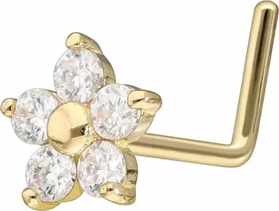 Produktbild von Nasenpiercing, Nasenstecker 14/18 Karat Gold Nasenstecker L-Form MOISSANIT-BLUME