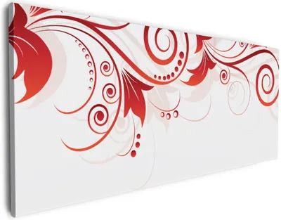Produktbild von Wallario Premium Leinwandbild Abstrakte rote Blumenschnörkel in Größe 50 x 125 cm