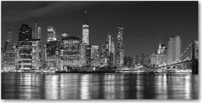 Produktbild von Tulup® Glas-Bild - 100x50 -Wandkunst - Wandbild hinter gehärtetem Sicherheitsglas  - Sehenswürdigkeiten & Architektur - Manhattan bei Nacht - Schwarzweiß