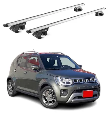 Imagen del producto de Soportes básicos para portaequipajes, compatibles con Suzuki Ignis mk2 (2016-2025), capacidad de 90 kg, aluminio plateado, 2 piezas, con certificación ABE, Imagen generada por IA