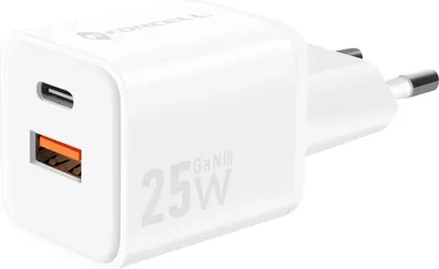 Immagine prodotto di Forcell, caricabatterie da rete GaN III 25W con USB-C + USB, formato mini, bianco