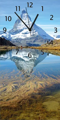 Produktbild von Wallario Design Wanduhr bedruckt, Größe 30 x 60 cm, Motiv: Matterhorn - Spiegelung im See