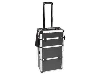 Produktbild von Perel Werkzeugkoffer mit Rollen Aluminium schwarz, Werkzeugtrolley mit Teleskopgriff, 3 Fächer mit
