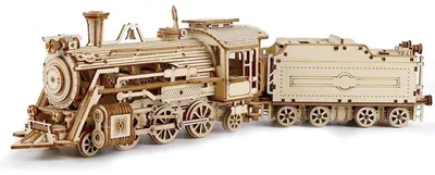 Zdjęcie produktu dla Trójwymiarowa drewniana układanka przedstawiająca parową lokomotywę, zestaw modelarski, 308 elementów, skala 1:80