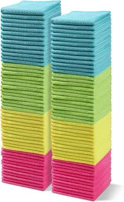 Productafbeelding van Famanu microvezeldoekenset van 100 - Reinigingsdoekjes in 4 kleuren - 29 x 29 cm