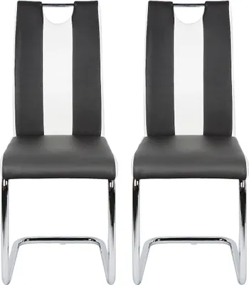 Produktbild von DazHom 2er Set Esszimmerstuhl, Kunstleder Weiß/Schwarz, Freischwinger Hochlehner, Bow Design, Edelstahlgestell mit verstärkten Stangen