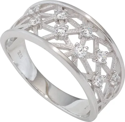 Produktbild von JOBO Damen Ring breit 333 Gold Weißgold mattiert 9 Zirkonia Goldring Weißgoldring Größe 50