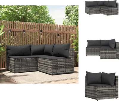 Produktbild von vidaXL 3-tlg. Garten-Lounge-Set mit Kissen Grau Poly Rattan -  Gartensofas