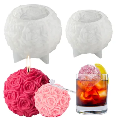 Produktbild von 2 Silikonformen für Rosenkugelkerzen, Blumenformen zum Selbermachen