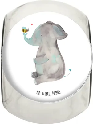 Produktbild von Mr. & Mrs. Panda Bonbonglas Elefant Biene XL 2000ml - Weiß - Geschenk, Hochzeitsgeschenk, Teedose, keksglas, Liebesspruch, Liebe, Kaffeedose, Tiermotive, keksdose glas