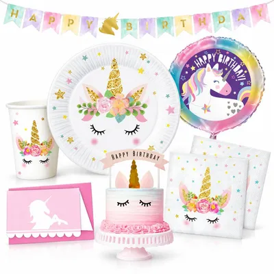 Produktbild von Einhorn Geburtstagsdeko Partyset zum Kindergeburtstag