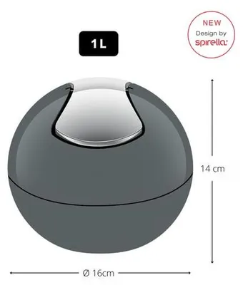 Image de Spirella 10.19840 Seau à cosmétiques 1 litre Poubelle à couvercle basculant Poubelle de table "Bowl" Gris
