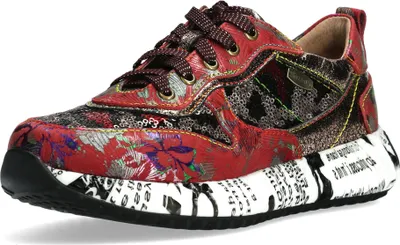 Produktbild von Laura Vita Damen Sneaker mit floralem Muster Pailletten und Plateau Burton 40, Größe:38 EU, Farbe:Rot