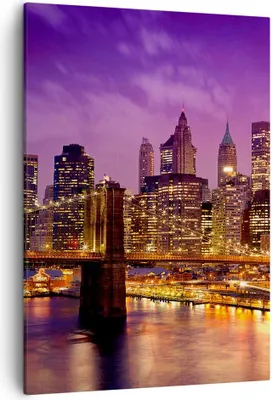 Produktbild von Bild auf Leinwand - Leinwandbild - Einteilig - New york nacht brooklyn brücke - 50x70cm - Wand Bild - Wanddeko - Wandbilder - Leinwanddruck - Wanddekoration - Leinwand bilder - Wandbild - PA50x70-2660
