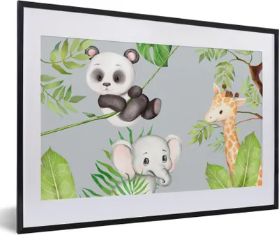 Produktbild von MuchoWow® Gerahmtes Poster Dschungel - Blätter - Tiere 60x40 cm - Poster mit Schwarzem Bilderrahmen Wandposter Rahmen Foto Bilder - Schlafzimmer - Plakat in Rahmen - Drucken