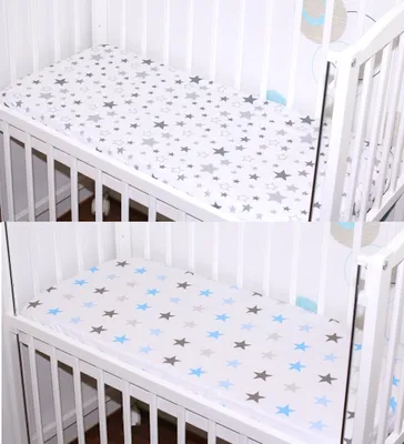 Produktbild von Spannbettlaken 2er- Pack für Baby Beistellbett Wiege Bettlaken 40x90 Baumwolle - 21. Star Hell + Star Blau