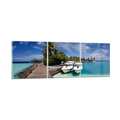 Produktbild von Bilder auf glas - Maledische Insel Archipel Ozean Hütte - 120x40cm - Glasbilder - Wandbilder - Kunstdruck - Wanddekoration aus Glas - Glas Bilder - Wandbild auf Glas - GCA120x40-0436