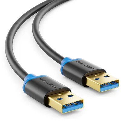 Produktbild von deleyCON 1,5m USB 3.0 Super Speed Kabel A-Stecker auf A-Stecker - Schwarz