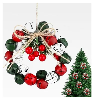 Produktbild von Weihnachtskränze für die Haustür - 6,5 cm Glocken Beeren Vintage Deko | Künstliche Vorbau Dekoration | Für Kamin, Weihnachtskaminsims, Fenster, Tür, Tisch, Party, Hochzeit, Winter, Küche