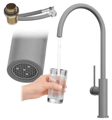 Produktbild von Granitan - Küchenarmatur - Wasserhahn Küche Höhe 42,4 cm - Mischbatterie Grau - 3-Wege - SLIM