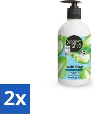 Produktbild von Organic Shop - Aloe & Milch Handseife - Beruhigend und feuchtigkeitsspendend - 500 ml - Vorteilspack - 2 Stücke