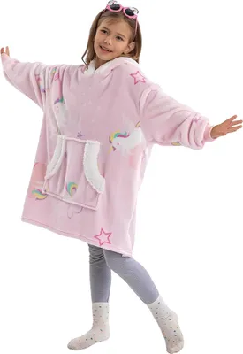 Produktbild von Kuscheliger Hoodie rosa mit Einhörnern aus dickem Flanell – mit Kapuze und Kängurutasche, perfekt für kalte Tage