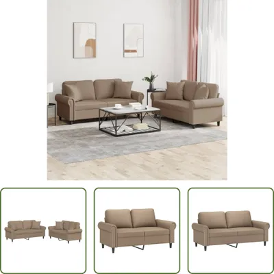 Produktbild von The Living Store 2-tlg. Sofagarnitur mit Kissen Cappuccino-Braun Kunstleder
