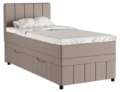 Produktbild von Boxspringbett Einzelbett 90x200, Dunkelbeige, AVALON, mit Bettkästen, mit Matratze, mit Topper, Panda Möbel