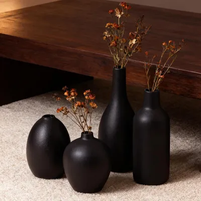 Produktbild von Keramik Blumenvase, 4er Set, schwarz, für Tisch