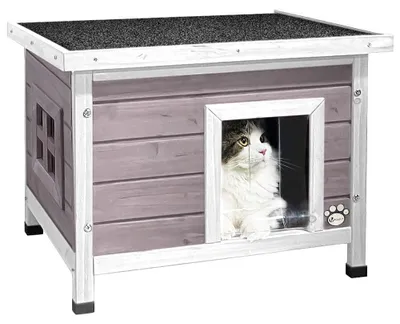 Produktbild von Katzenhaus Katzenhöhle Katzenhütte - 57 x 45 x 43 cm - Grau - Mit Plexiglasfenster und Schrägdach