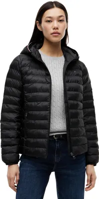 Produktbild von Tommy Hilfiger Damen Daunenjacke Padded Global Stripe Jacket mit Kapuze, Schwarz