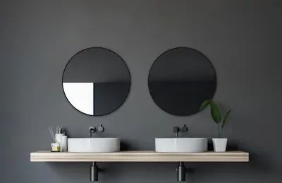 Produktbild von Talos Black Circle Spiegel rund Ø 60 cm – Schwarzer Wandspiegel mit hochwertigem