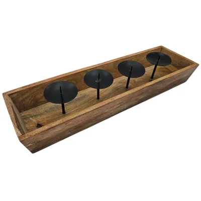Produktbild von Kerzenhalter Kerzenständer Tablett Holz Mangoholz Advent Deko für 4 Kerzen 53 cm