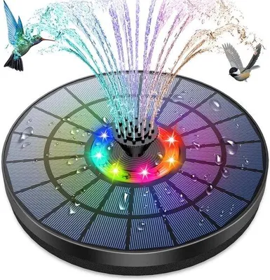 Immagine prodotto di Pompa solare a LED da 55 W | Azionamento solare autonomo | 7 irrigatori | Permeabile all'acqua | Vasca per uccelli, laghetto da giardino, vasca da patio