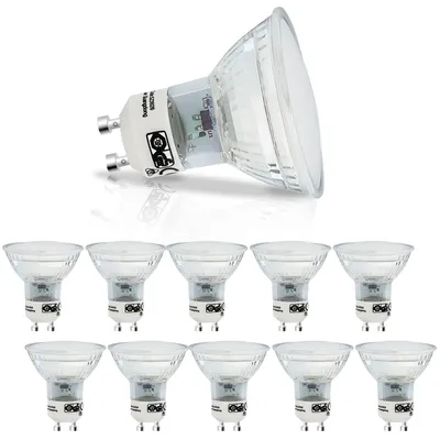 A collection of LED light bulbs on a white background.