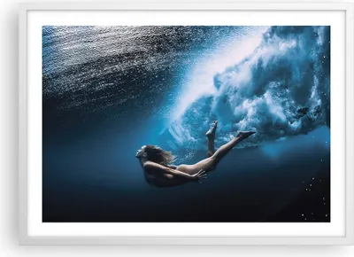 Produktbild von Gerahmtes Poster - Weißer Rahmen - Tauchen Frau Wellen - 70x50 cm - Wand Bild - Wanddeko - Wandbilder - Kunstposter - Wandposter - Bilderrahmen - Bilder - Kunstdruck - Wanddekoration - P2WAA70x50-4599