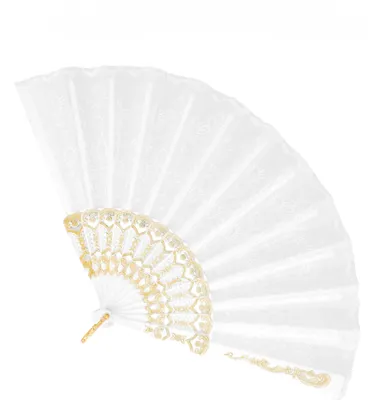 Produktbild von Barocker Fächer mit Spitze weiss-gold - Einheitsgröße