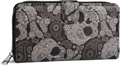 Produktbild von styleBREAKER Damen Geldbörse mit Totenkopf Paisley Print, Reißverschluss und Druckknopf, Portemonnaie 02040135