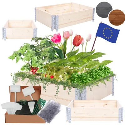 Produktbild von MODO24 Hochbeet Holz, Pflanzrahmen, Kräuterbeet, Gemüsebeet, Massivholz Kiefer, Garten, 20x60x80 cm, Natur Imprägniert, ZP10