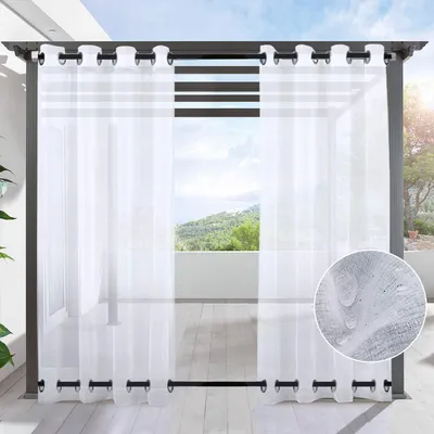 Image de Rideau d'extérieur imperméable Voile transparent Extérieur résistant aux intempéries Rideaux d'extérieur avec œillets, 1 pièce, L132xH243cm