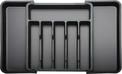 Produktbild von Verstellbarer Besteckkasten - Besteckeinsatz - verstellbar von 33-57 cm - Breite für 6 bis 8 Fächer - Herausnehmbarer Schubladeneinsatz – Schwarz
