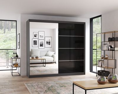 Schwebetürenschrank Kleiderschrank Schrank mit Spiegel 233 cm Graphit/Schwarz Multi 31