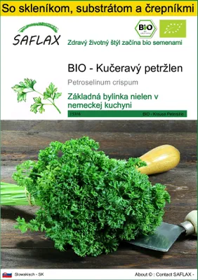 Obrázok produktu pre SAFLAX Kultivačný set - BIO - Kučeravý petržlen - Petroselinum crispum - 800 Semená - S mini skleníkom, pestovateľským substrátom a 2 črepníkmi