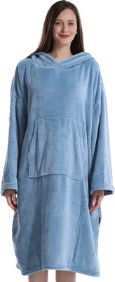 Produktbild von (Blau) Schnell trocknender Wechselbademantel, Langarm-Bademantel für Erwachsene, weicher Korallen-Fleece-Bademantel