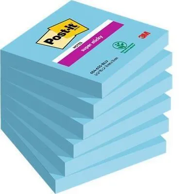 Obrázek produktu pro Samolepicí bloček "Super Sticky", modrá, 76 x 76 mm, 6x 90 listů, 3M POSTIT 7100263845