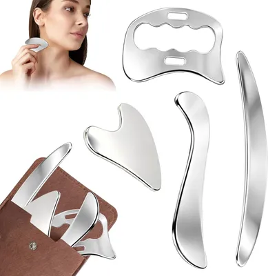 Productafbeelding van 4-in-1 roestvrijstalen Gua Sha, roestvrijstalen spierroller