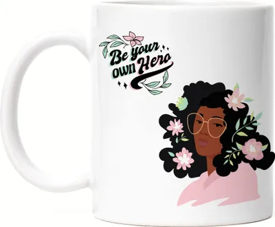 Produktbild von Tasse Be Your Own Hero Spruch Motiv Geschenk für Superheldinnen Frauenpower Frauentag Feminismus